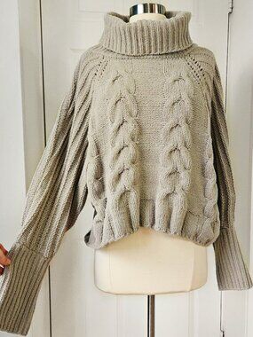 Moon & Madison Green Turtleneck Sweater Long Sleeve Chunky Knit Pullover Medium